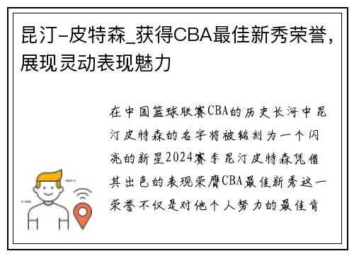 昆汀-皮特森_获得CBA最佳新秀荣誉，展现灵动表现魅力