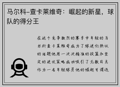 马尔科-查卡莱维奇：崛起的新星，球队的得分王